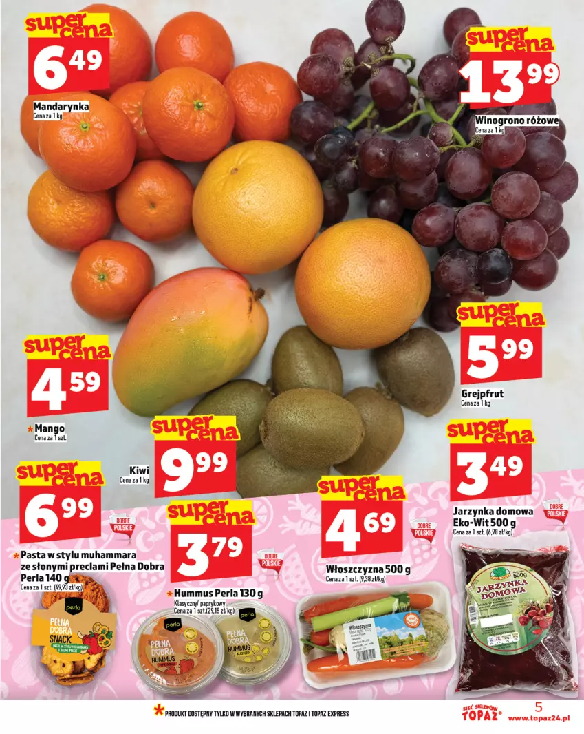 Gazetka promocyjna Topaz - Gazetka - ważna 06.02 do 12.02.2025 - strona 5 - produkty: Grejpfrut, Hummus, Kiwi, Mango, Mus, Top