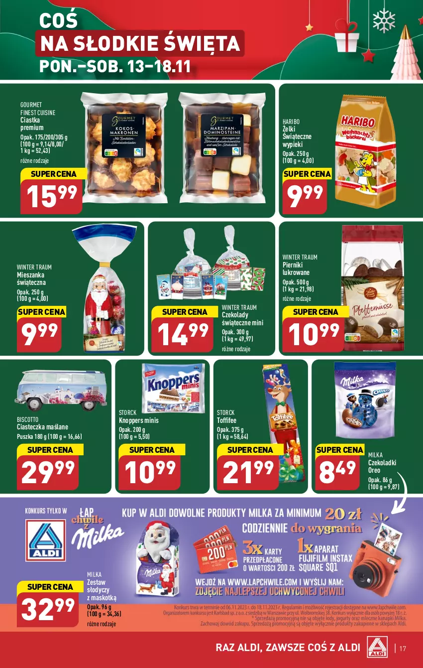 Gazetka promocyjna Aldi - Pełna oferta - ważna 13.11 do 18.11.2023 - strona 17 - produkty: Ciastka, Haribo, Knoppers, Milka, Oreo, Piernik, Toffifee