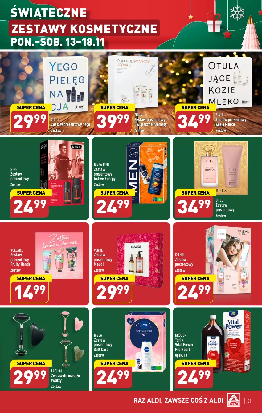 Gazetka promocyjna Aldi - Pełna oferta - ważna 13.11 do 18.11.2023 - strona 21 - produkty: C-Thru, Mleko, Nivea, Nivea Men, Str8, Tonik, Zestaw prezentowy, Ziaja