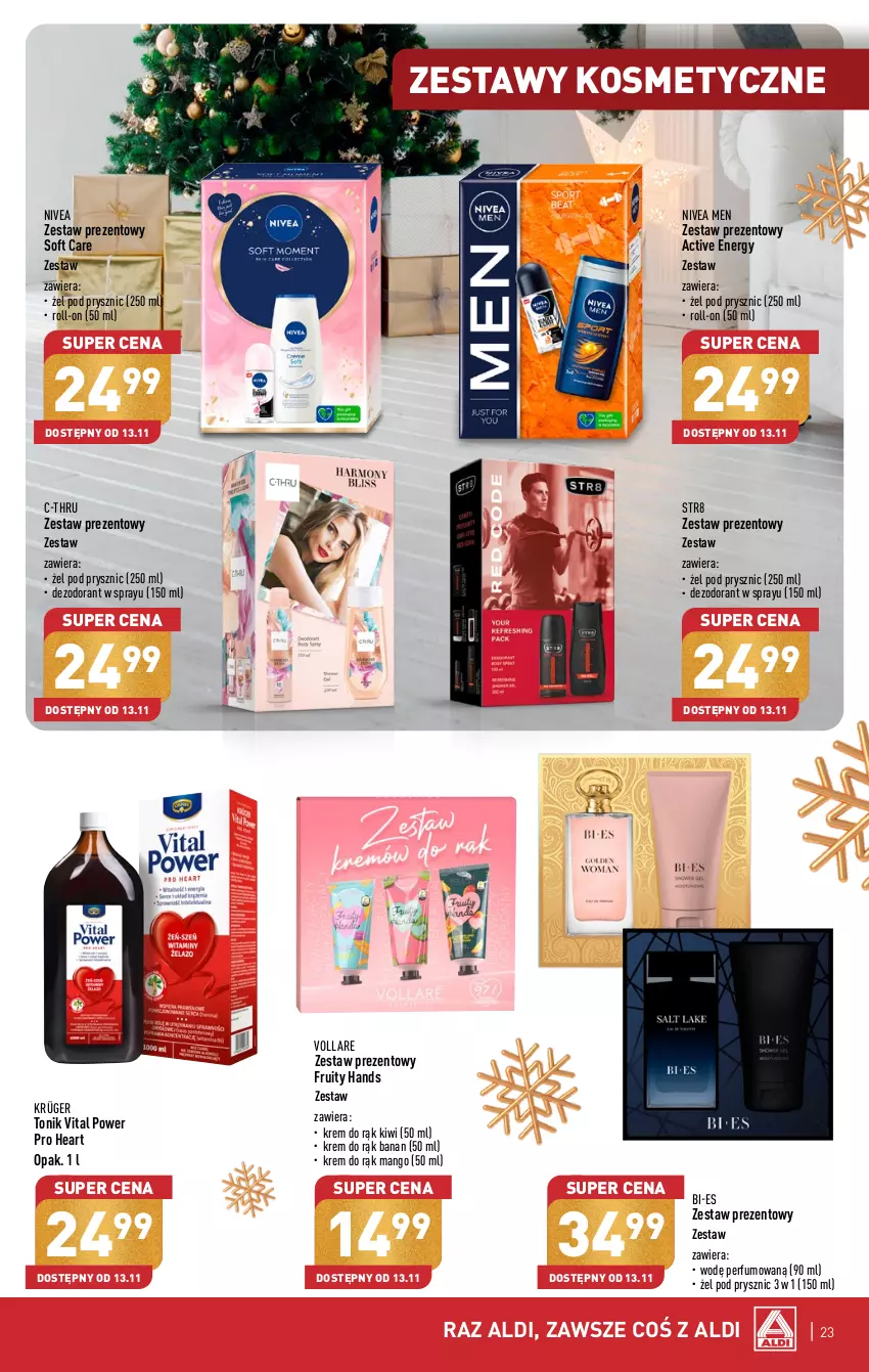 Gazetka promocyjna Aldi - Pełna oferta - ważna 13.11 do 18.11.2023 - strona 23 - produkty: C-Thru, Dezodorant, Kiwi, Krem do rąk, Mango, Nivea, Nivea Men, Perfum, Str8, Tonik, Zestaw prezentowy