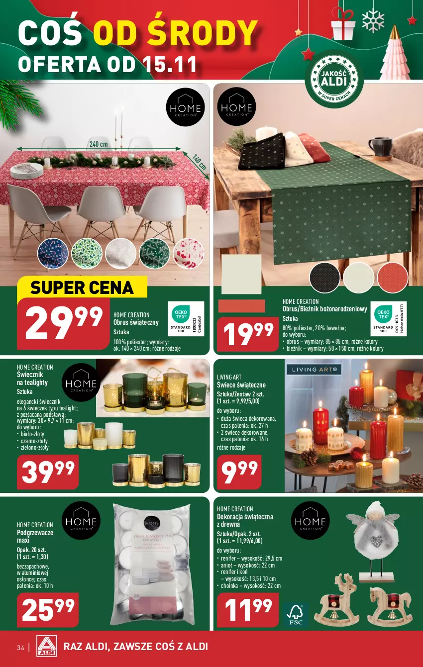 Gazetka promocyjna Aldi - Pełna oferta - ważna 13.11 do 18.11.2023 - strona 34 - produkty: Bieżnik, Choinka, Dekoracja świąteczna, Inka, Obrus, Podgrzewacze, Renifer, Sok, Wełna