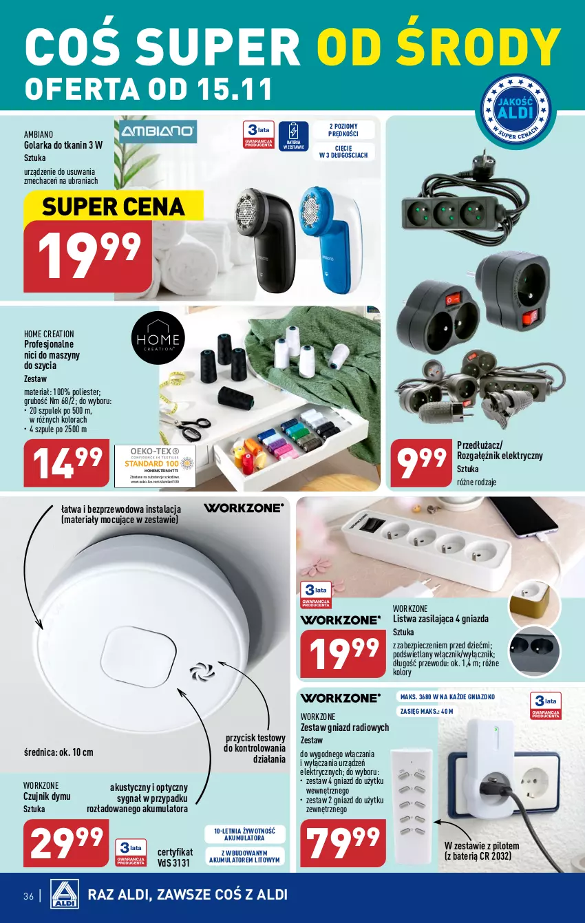 Gazetka promocyjna Aldi - Pełna oferta - ważna 13.11 do 18.11.2023 - strona 36 - produkty: Akumulator, Bateria, Gniazd radiowych, Golarka, Listwa, Piec, Rozgałęźnik, Szyny, Ubrania