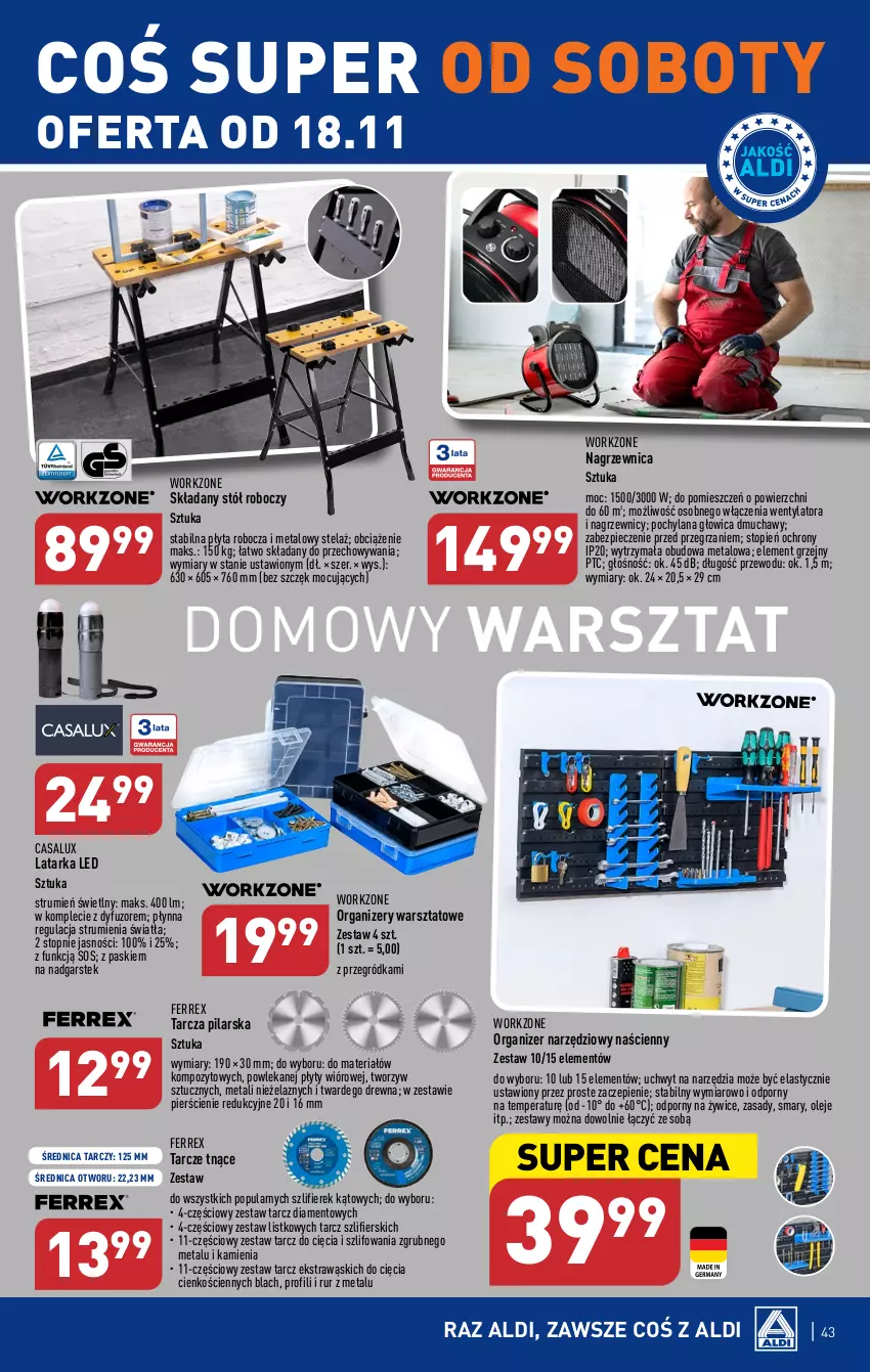 Gazetka promocyjna Aldi - Pełna oferta - ważna 13.11 do 18.11.2023 - strona 43 - produkty: LANA, Latarka, Latarka LED, Olej, Organizer, Piec, Płyta, Por, Rum, Sos, Stek, Stół, Tarka, Top