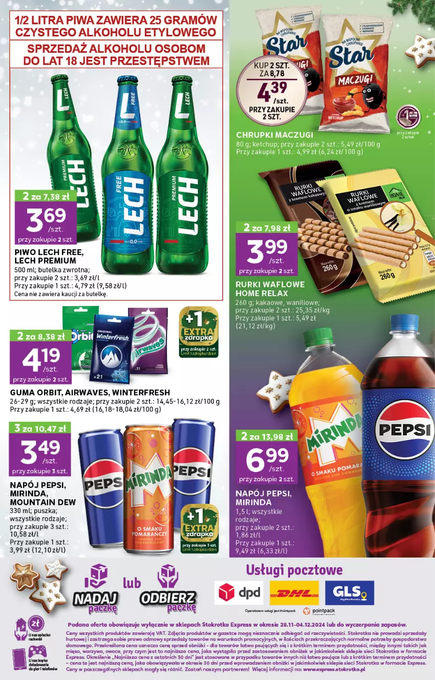 Gazetka promocyjna Stokrotka - Stokrotka Express - ważna 28.11 do 04.12.2024 - strona 3 - produkty: Gra, Kakao, Lech Premium, Mirinda, Napój, Orbit, Owoce, Pepsi, Piwa, Piwo, Warzywa