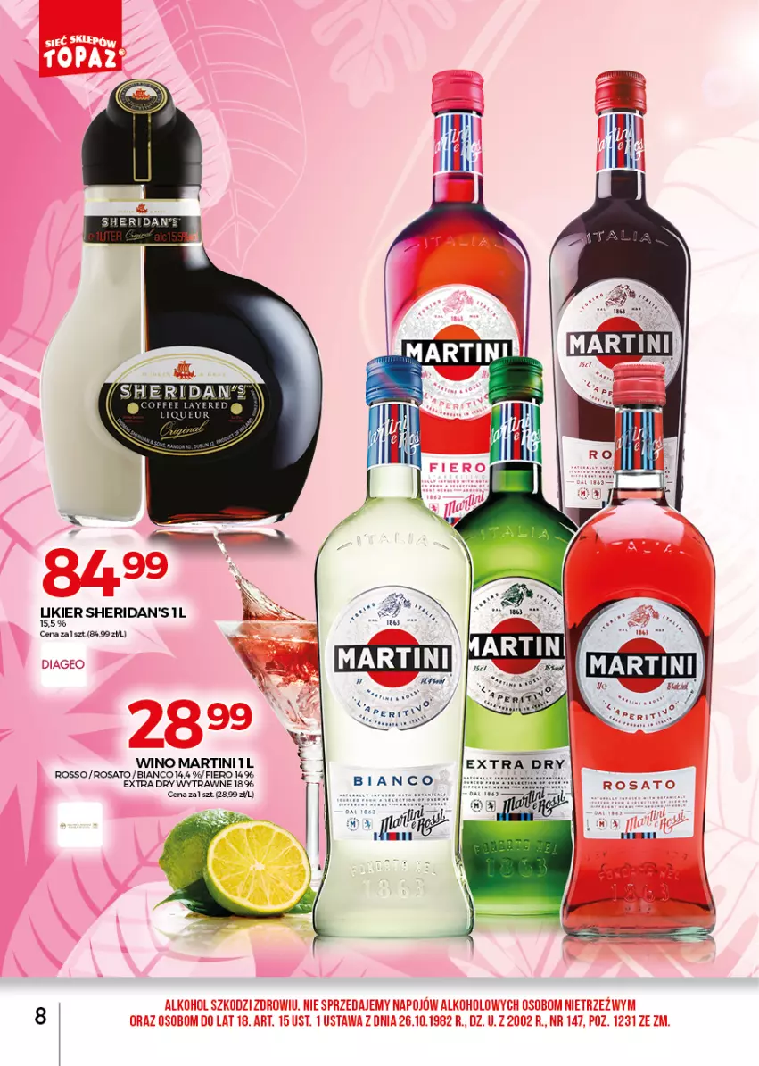 Gazetka promocyjna Topaz - Gazetka - ważna 01.07 do 31.07.2021 - strona 8 - produkty: Likier, Martini, Sheridan's, Wino