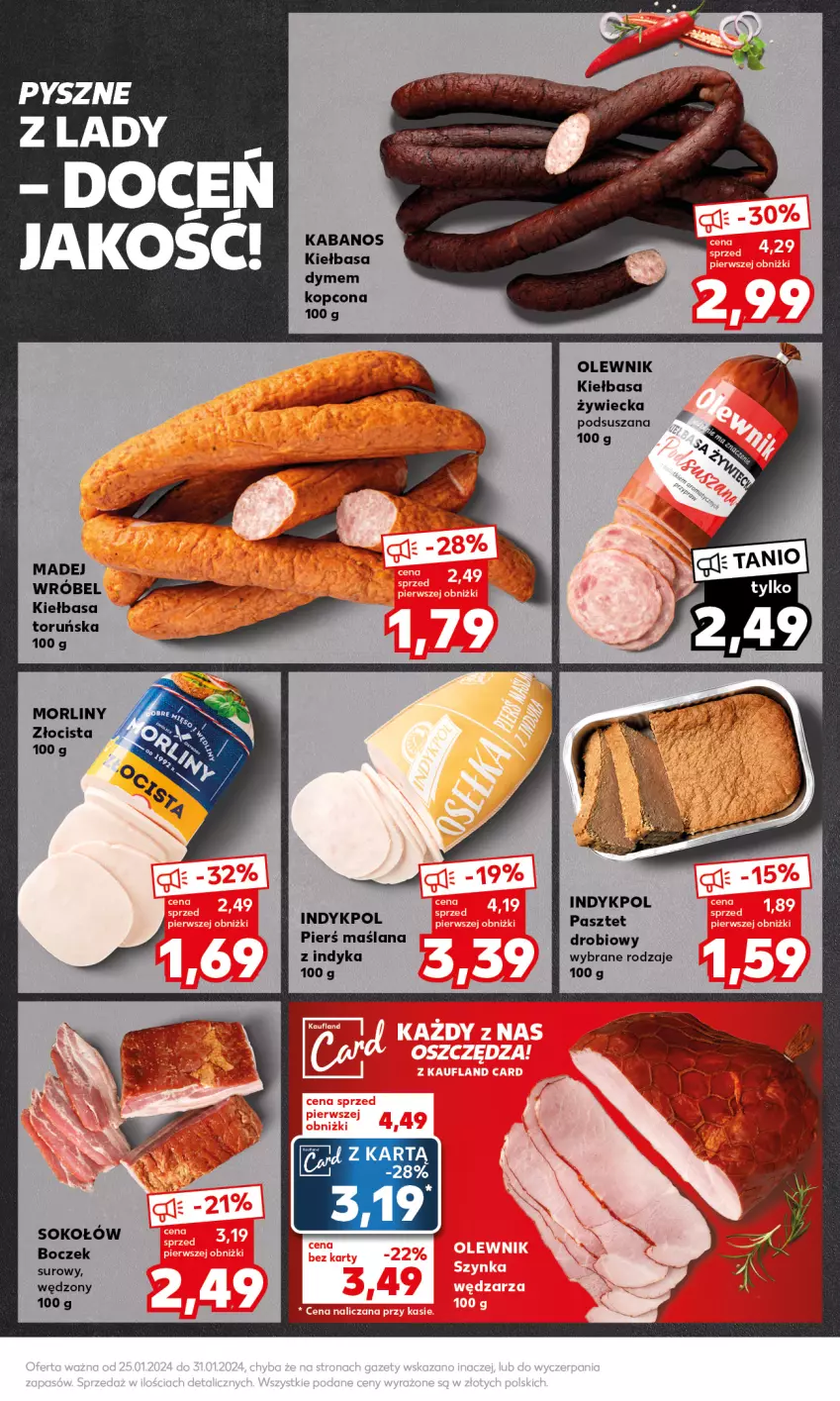 Gazetka promocyjna Kaufland - Mocny Start - ważna 29.01 do 31.01.2024 - strona 19 - produkty: Boczek, Kabanos, Kiełbasa, LANA, Madej Wróbel, Morliny, Olewnik, Pasztet, Sok, Sokołów