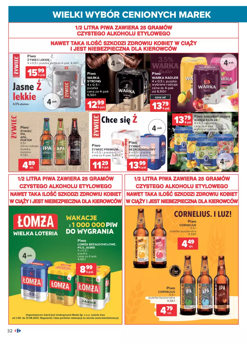 Gazetka promocyjna Carrefour - Gazetka Wielki wybór cenionych marek - ważna 19.07 do 31.07.2021 - strona 32 - produkty: Gra, Piec, Piwa, Piwo, Por, Radler, Warka