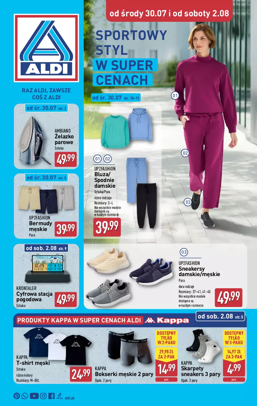 Gazetka promocyjna Aldi - Artykuły przemysłowe i tekstylia - ważna 30.07 do 02.08.2025 - strona 1 - produkty: Bermudy, Bluza, Bokserki, Fa, Karp, Por, Ser, Sneakersy, Spodnie, Sport, Stacja pogodowa, T-shirt