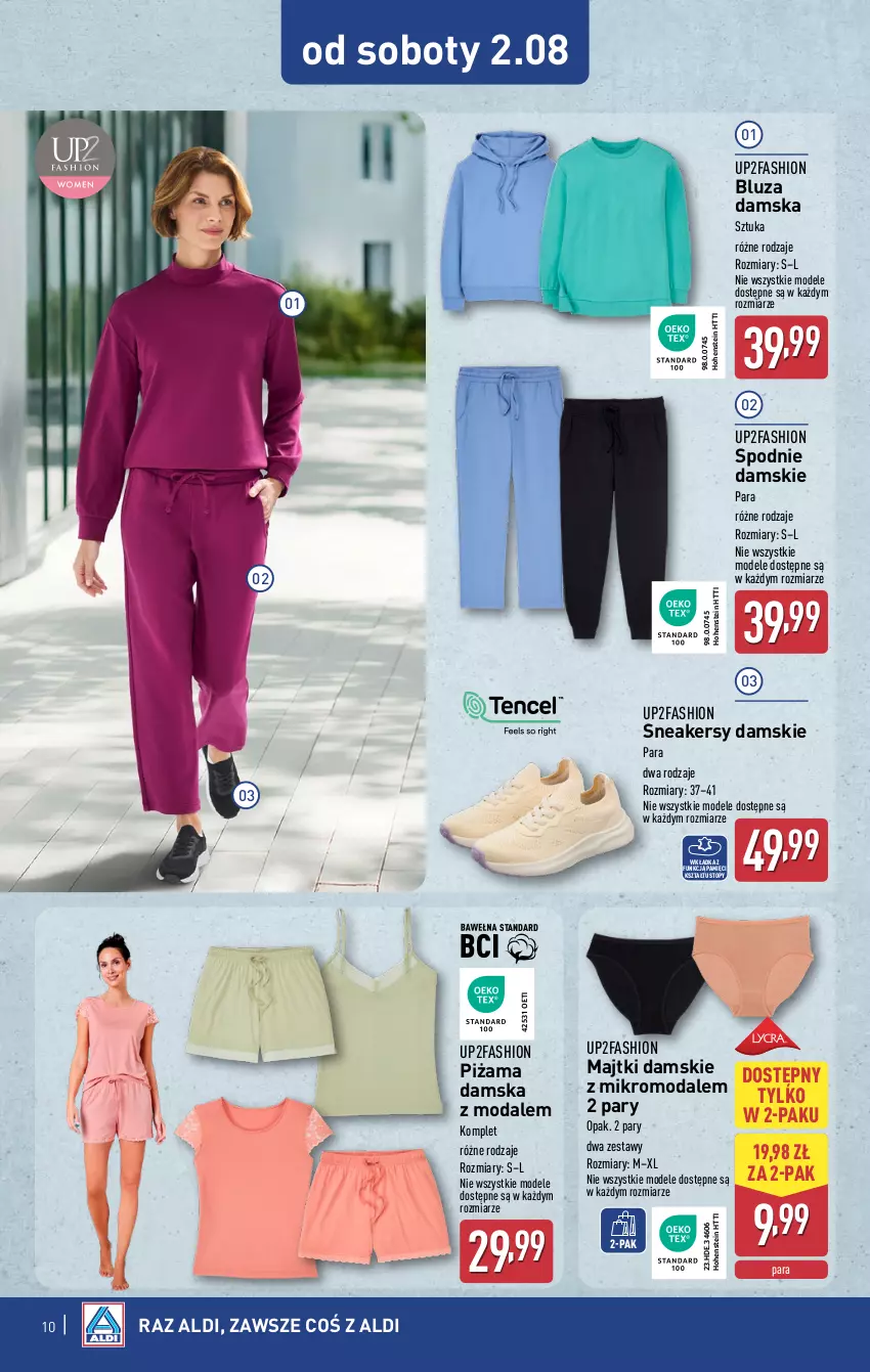 Gazetka promocyjna Aldi - Artykuły przemysłowe i tekstylia - ważna 30.07 do 02.08.2025 - strona 10 - produkty: Bluza, Fa, Majtki, Moda, Piżama, Sneakersy, Spodnie, Top