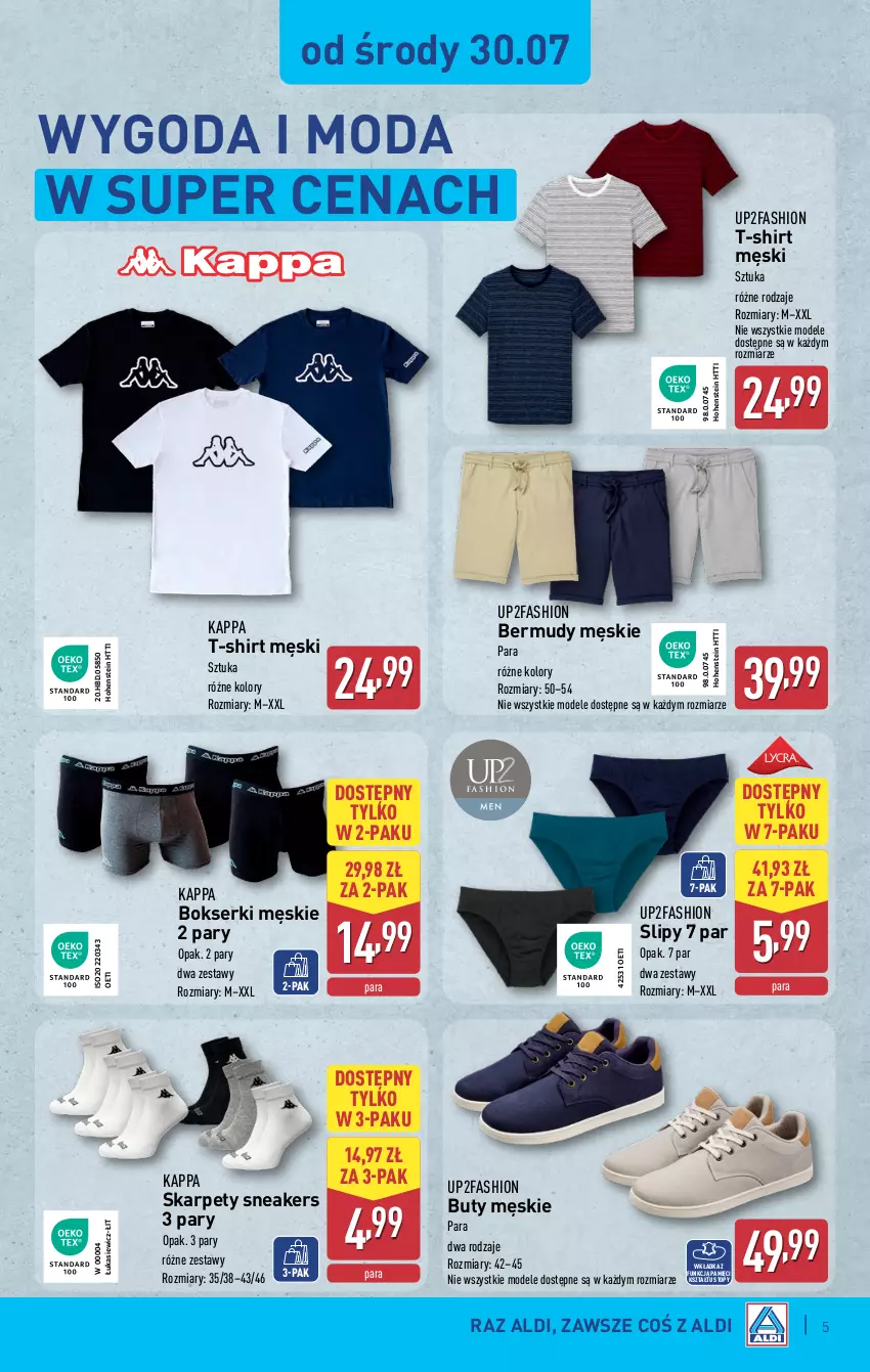 Gazetka promocyjna Aldi - Artykuły przemysłowe i tekstylia - ważna 30.07 do 02.08.2025 - strona 5 - produkty: Bermudy, Bokserki, Buty, Fa, Karp, Moda, Ser, Slipy, T-shirt, Top