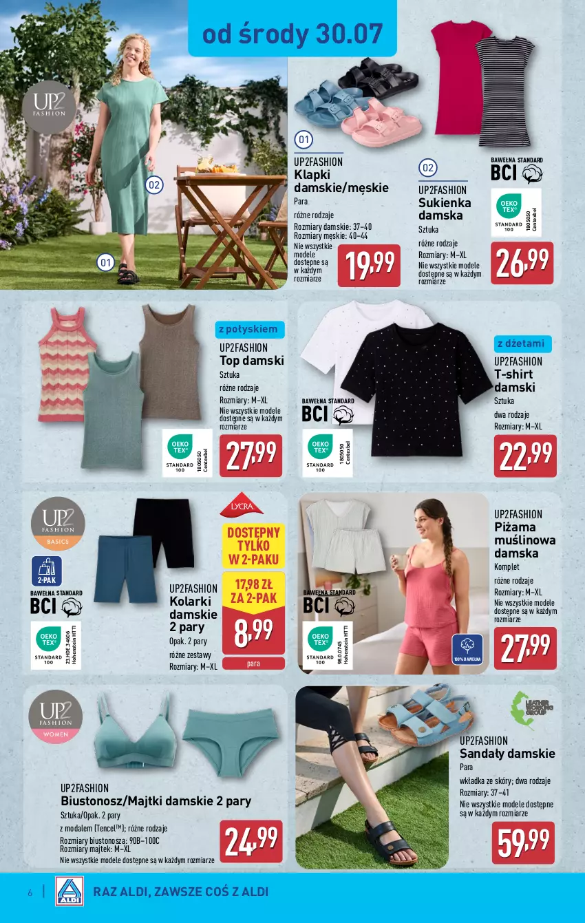 Gazetka promocyjna Aldi - Artykuły przemysłowe i tekstylia - ważna 30.07 do 02.08.2025 - strona 6 - produkty: Biustonosz, Fa, Klapki, Majtki, Moda, Piżama, Sandał, Sukienka, T-shirt, Top, Wełna