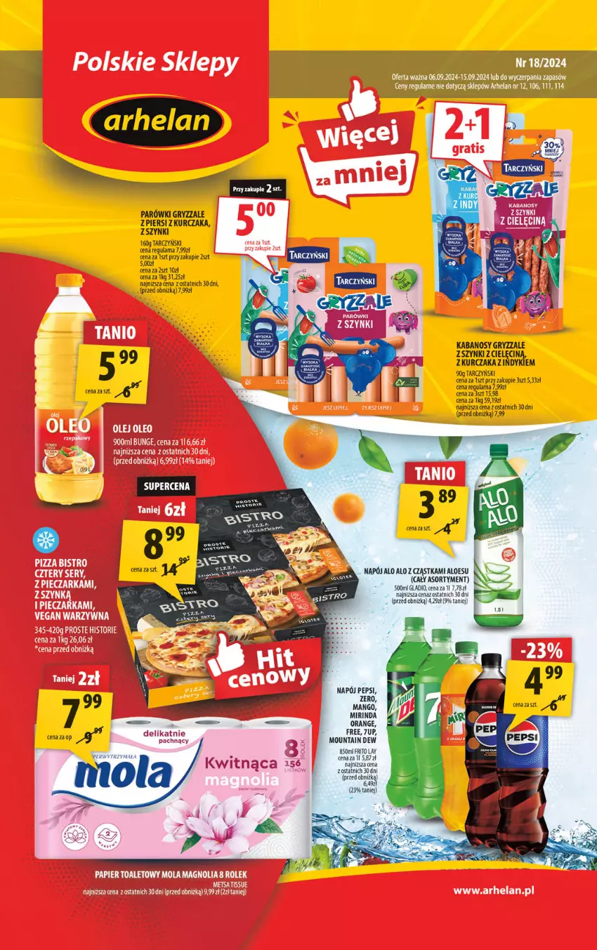 Gazetka promocyjna Arhelan - Gazetka - ważna 06.09 do 15.09.2024 - strona 1 - produkty: Gry, Kabanos, Kurczak, Mango, Mirinda, Mus, Napój, Parówki, Pepsi, Tarczyński