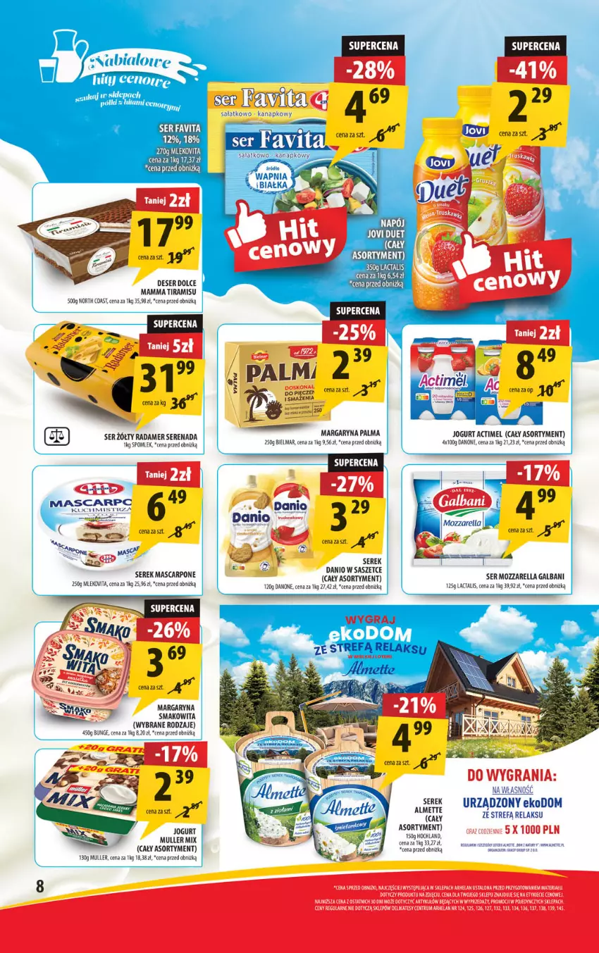 Gazetka promocyjna Arhelan - Gazetka - ważna 06.09 do 15.09.2024 - strona 8 - produkty: Actimel, Danio, Danone, Deser, Galbani, Gra, Jogurt, Margaryna, Mascarpone, Mleko, Palma, Piec, Radamer, Sałat, Ser, Serek, Smakowita