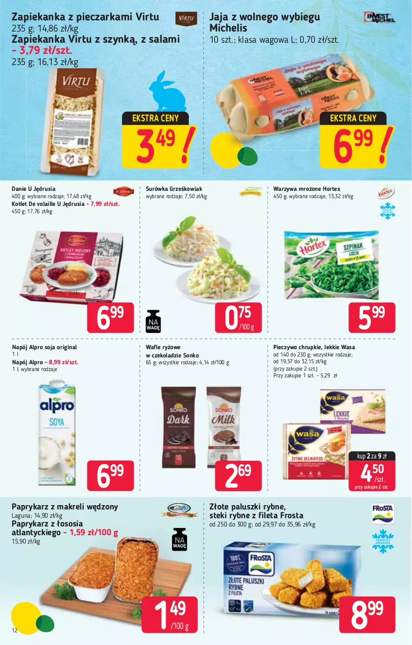 Gazetka promocyjna Stokrotka - Supermarket - ważna 11.03 do 17.03.2021 - strona 12 - produkty: Alpro, Chrupki, Frosta, Gin, Hortex, Jaja, Jaja z wolnego wybiegu, Kotlet, Napój, Paluszki rybne, Papryka, Paprykarz, Piec, Pieczarka, Pieczywo, Pieczywo chrupkie, Ryż, Salami, Sonko, Sos, Stek, Surówka, Virtu, Warzywa, Wasa, Zapiekanka