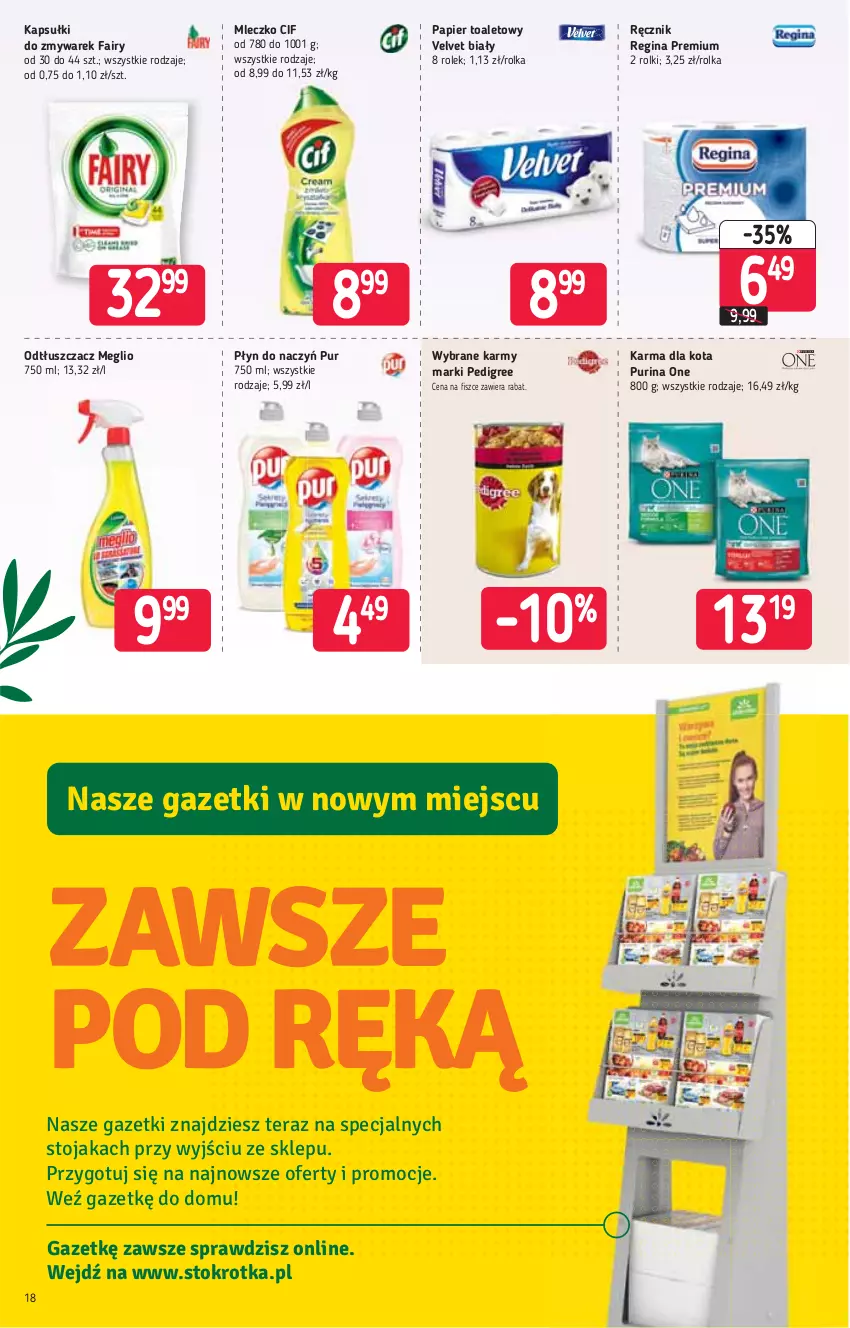 Gazetka promocyjna Stokrotka - Supermarket - ważna 11.03 do 17.03.2021 - strona 18 - produkty: Cif, Fa, Fairy, Gin, Mleczko, Odtłuszczacz, Papier, Papier toaletowy, Pedigree, Pur, Purina, Ręcznik, Rolki, Tera, Velvet