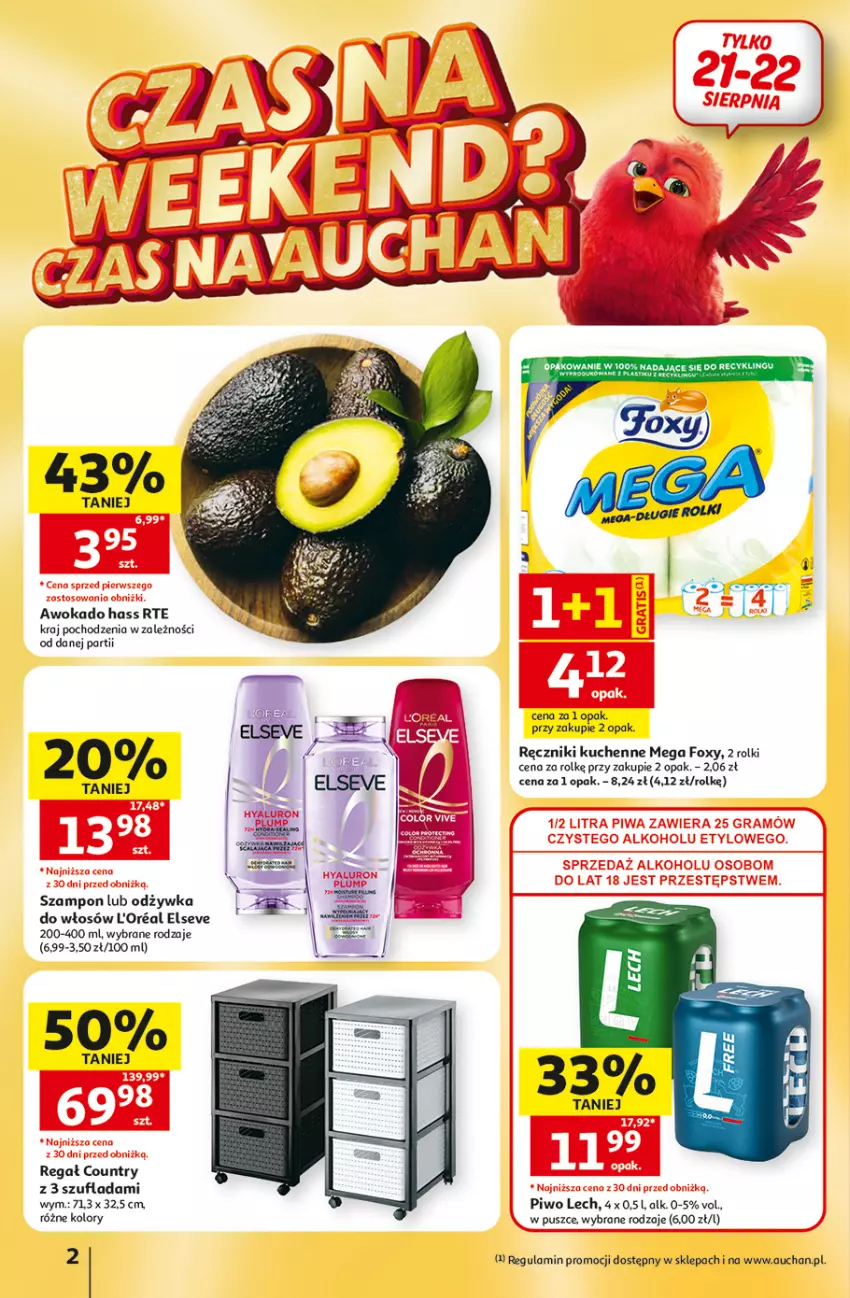 Gazetka promocyjna Auchan - Gazetka 30 Lat Hipermarket Auchan - ważna 20.08 do 26.08.2026 - strona 2 - produkty: Elseve, Foxy, Odzywka do włosów, Piwo, Ręcznik, Regał, Rolki, Szampon