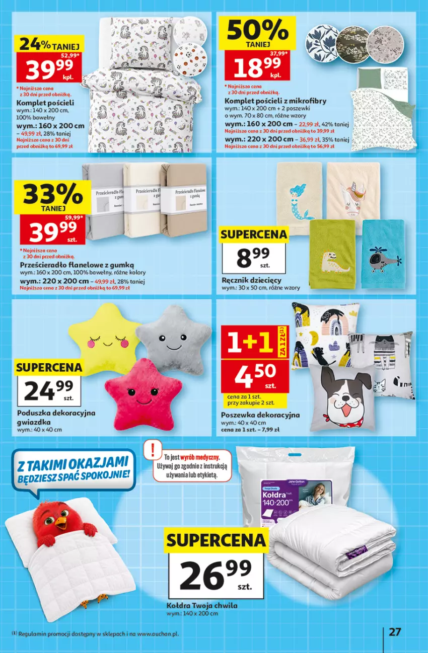 Gazetka promocyjna Auchan - Gazetka 30 Lat Hipermarket Auchan - ważna 20.08 do 26.08.2026 - strona 27 - produkty: Dzieci, Fa, Kołdra, Komplet pościeli, Poduszka, Poduszka dekoracyjna, Pościel, Poszewka, Prześcieradło, Ręcznik, Ser