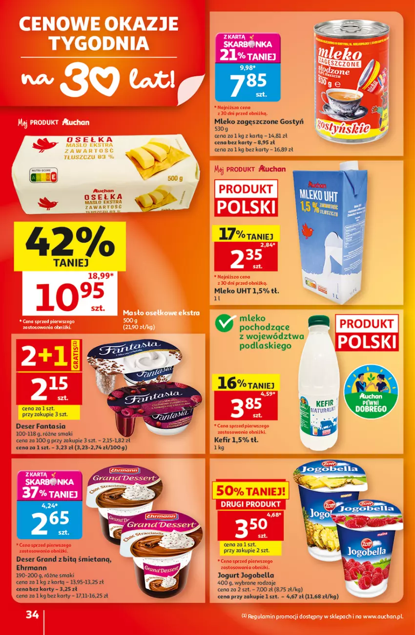 Gazetka promocyjna Auchan - Gazetka 30 Lat Hipermarket Auchan - ważna 20.08 do 26.08.2026 - strona 34 - produkty: Bell, Bella, Deser, Fa, Fanta, Gra, Jogobella, Jogurt, Kefir, Mleko, Mleko zagęszczone, Podlaski, Ser