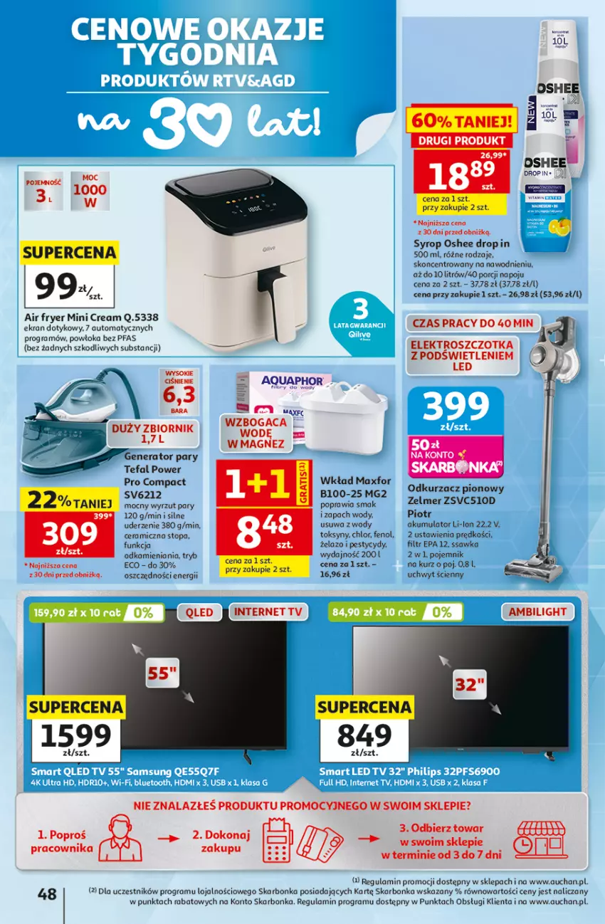 Gazetka promocyjna Auchan - Gazetka 30 Lat Hipermarket Auchan - ważna 20.08 do 26.08.2026 - strona 48 - produkty: Akumulator, Fa, Generator pary, Gra, Magnez, Oshee, Pojemnik, Sok, Syrop, Szczotka, Tefal, Top, Zelmer