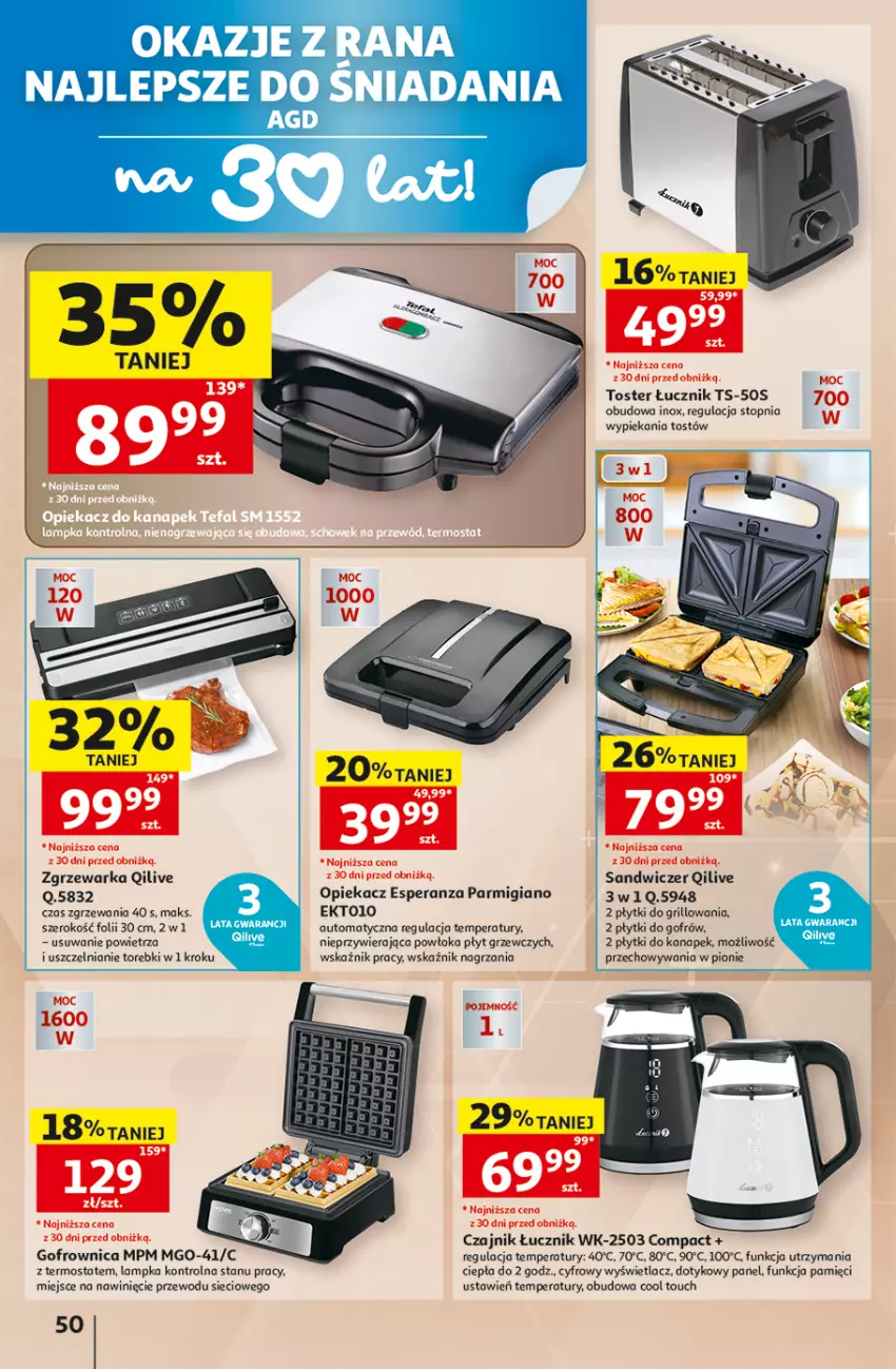Gazetka promocyjna Auchan - Gazetka 30 Lat Hipermarket Auchan - ważna 20.08 do 26.08.2026 - strona 50 - produkty: Czajnik, Gofrownica, Grill, Termos, Top, Toster, Warka