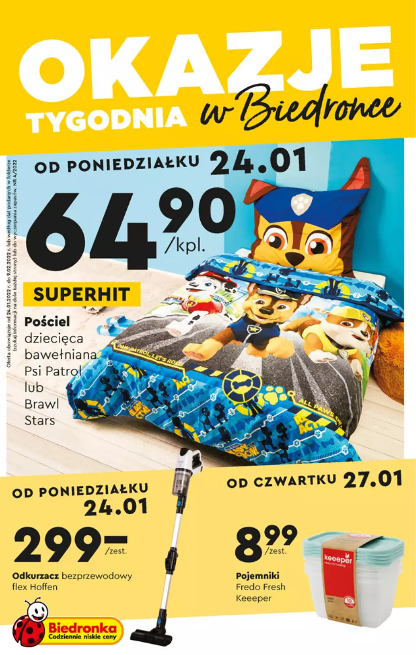 Gazetka promocyjna Biedronka - Okazje tygodnia - ważna 24.01 do 09.02.2022 - strona 1 - produkty: Dron, Dzieci, Odkurzacz, Odkurzacz bezprzewodowy, Pojemnik, Pościel