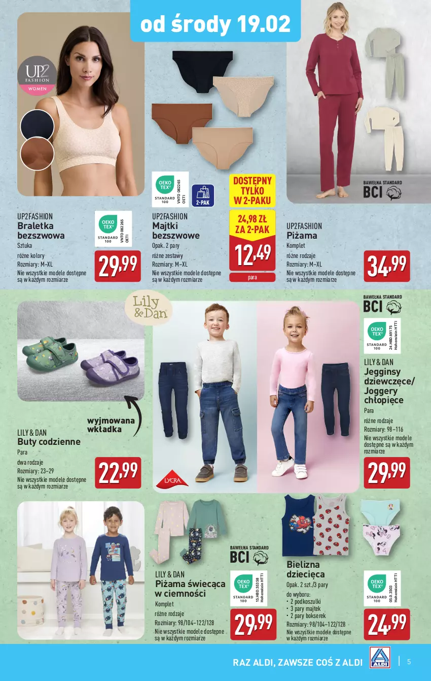 Gazetka promocyjna Aldi - Artykuły przemysłowe i tekstylia - ważna 17.02 do 22.02.2025 - strona 5 - produkty: Bielizna, Buty, Dzieci, Fa, Gin, Kosz, Majtki, Piżama, Ser, Serek