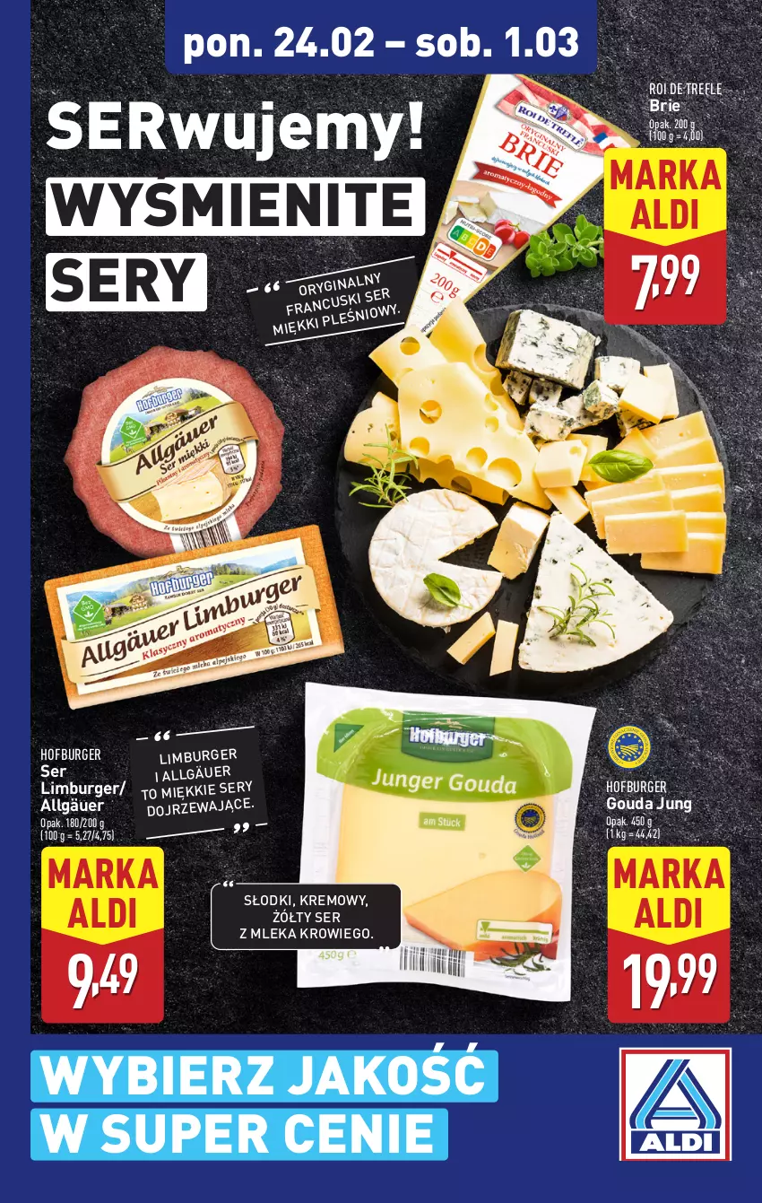 Gazetka promocyjna Aldi - Pełna oferta - ważna 24.02 do 01.03.2025 - strona 14 - produkty: Brie, Burger, Gin, Gouda, Hofburger, LG, Limburger, Ser