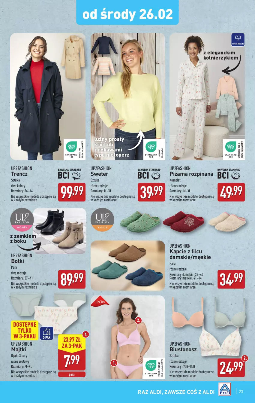 Gazetka promocyjna Aldi - Pełna oferta - ważna 24.02 do 01.03.2025 - strona 23 - produkty: Biustonosz, Botki, Fa, Kapcie, Kawa, Majtki, Piżama, Sweter, Top, Trencz, Wełna