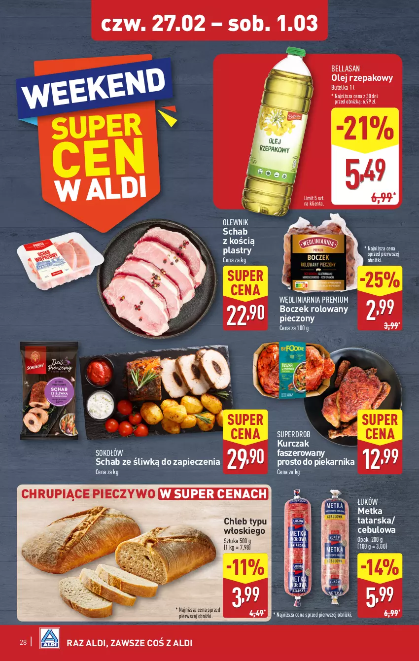 Gazetka promocyjna Aldi - Pełna oferta - ważna 24.02 do 01.03.2025 - strona 28 - produkty: Bell, Bella, Boczek, Chleb, Chleb typu włoskiego, Fa, Kurczak, Metka tatarska, Olej, Olej rzepakowy, Olewnik, Piec, Pieczywo, Piekarnik, Sok, Sokołów