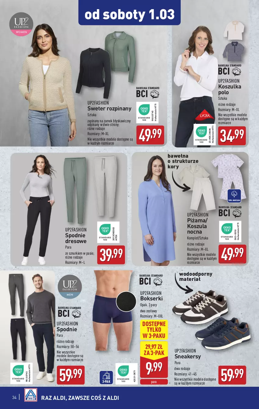 Gazetka promocyjna Aldi - Pełna oferta - ważna 24.02 do 01.03.2025 - strona 34 - produkty: Bokserki, Dres, Fa, Kosz, Koszula, Koszula nocna, Koszulka, Piżama, Por, Ser, Sneakersy, Spodnie, Spodnie dresowe, Sweter, Wełna