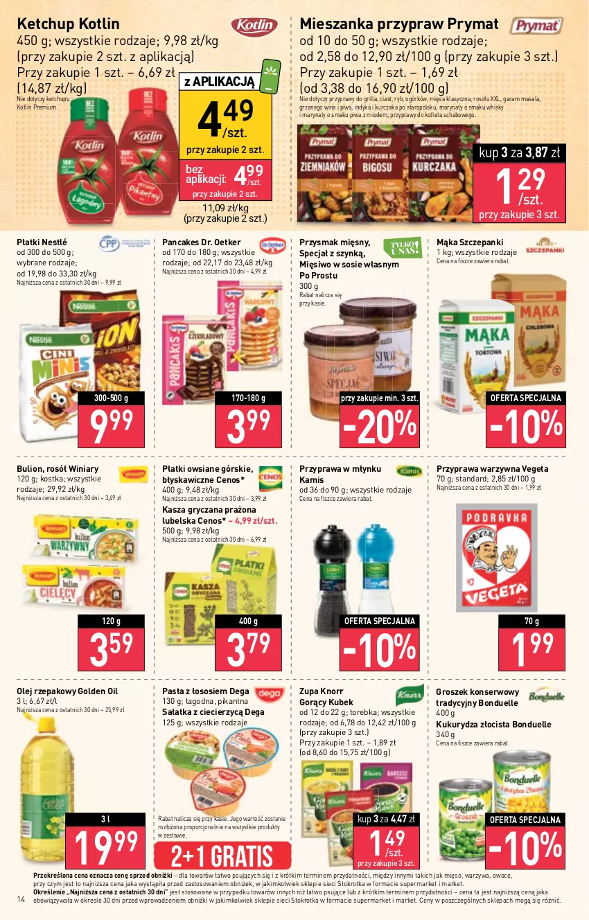 Gazetka promocyjna Stokrotka - Supermarket - ważna 12.10 do 18.10.2023 - strona 15 - produkty: Bonduelle, Bulion, Cenos, Dega, Dr. Oetker, Gra, Grill, Groszek, Gry, Kamis, Kasza, Kasza gryczana, Ketchup, Knorr, Kotlet, Kotlin, Kubek, Kukurydza, Kurczak, Lion, Mąka, Mięso, Nestlé, Olej, Olej rzepakowy, Owoce, Piwa, Płatki owsiane, Por, Prymat, Przyprawy, Rosół, Sałat, Sałatka, Ser, Sos, Torebka, Vegeta, Warzywa, Whisky, Winiary, Zupa