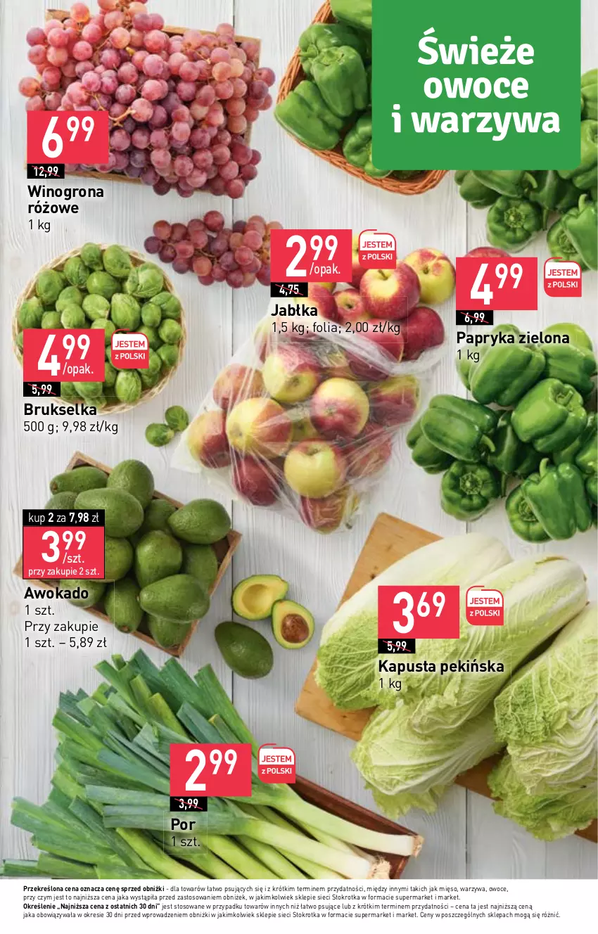 Gazetka promocyjna Stokrotka - Supermarket - ważna 12.10 do 18.10.2023 - strona 7 - produkty: Brukselka, Jabłka, Mięso, Owoce, Papryka, Por, Warzywa, Wino, Winogrona