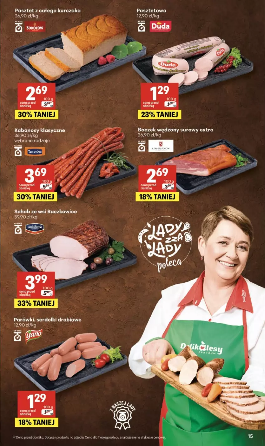 Gazetka promocyjna Delikatesy Centrum - Franczyza DC16 Czwartek - ważna 16.04 do 22.04.2026 - strona 15 - produkty: Kabanos, Kurczak, Parówki, Pasztet, Ser, Serdelki