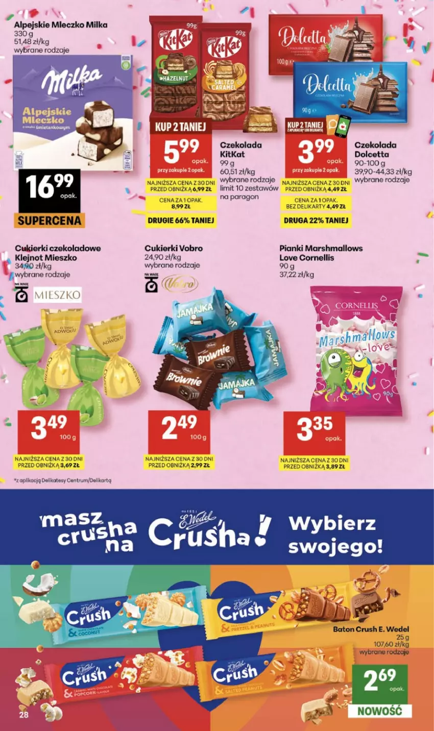 Gazetka promocyjna Delikatesy Centrum - Franczyza DC16 Czwartek - ważna 16.04 do 22.04.2026 - strona 28 - produkty: Baton, Cukier, Cukierki, Cukierki czekoladowe, Czekolada, E. Wedel, Klej, Mars, Marshmallows, Milka, Mleczko, Rum