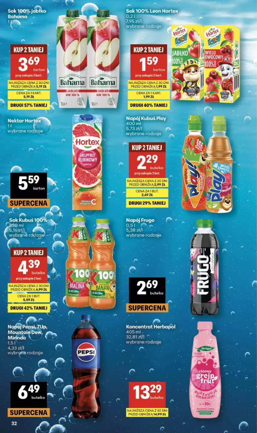 Gazetka promocyjna Delikatesy Centrum - Franczyza DC16 Czwartek - ważna 16.04 do 22.04.2026 - strona 32 - produkty: 7up, Hama, Kubuś, Napój, Nektar, Pepsi, Sok