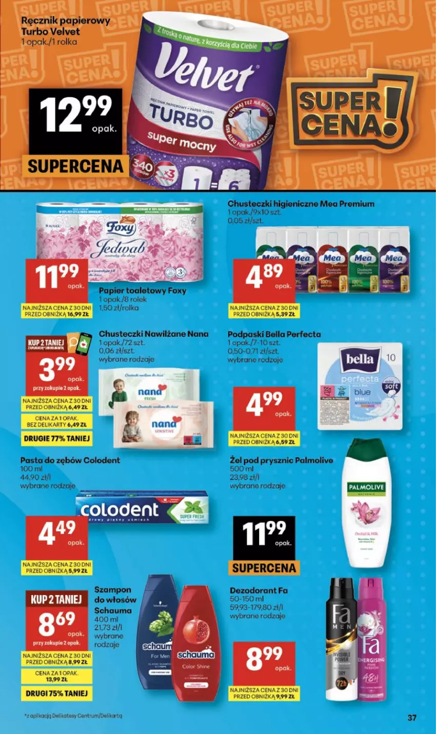 Gazetka promocyjna Delikatesy Centrum - Franczyza DC16 Czwartek - ważna 16.04 do 22.04.2026 - strona 37 - produkty: Bell, Bella, Chusteczki, Dezodorant, Fa, Foxy, Palmolive, Papier, Papier toaletowy, Pasta do zębów, Perfecta, Podpaski, Ręcznik, Rum, Schauma, Szampon, Velvet