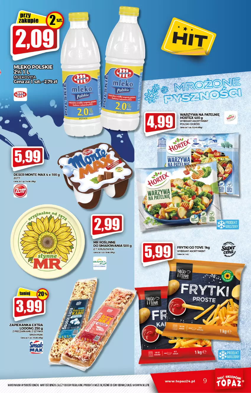 Gazetka promocyjna Topaz - Gazetka - ważna 16.10 do 20.10.2021 - strona 9 - produkty: Deser, Frytki, Hortex, Mleko, Monte, Ogród, Ser, Sok, Warzywa, Zott