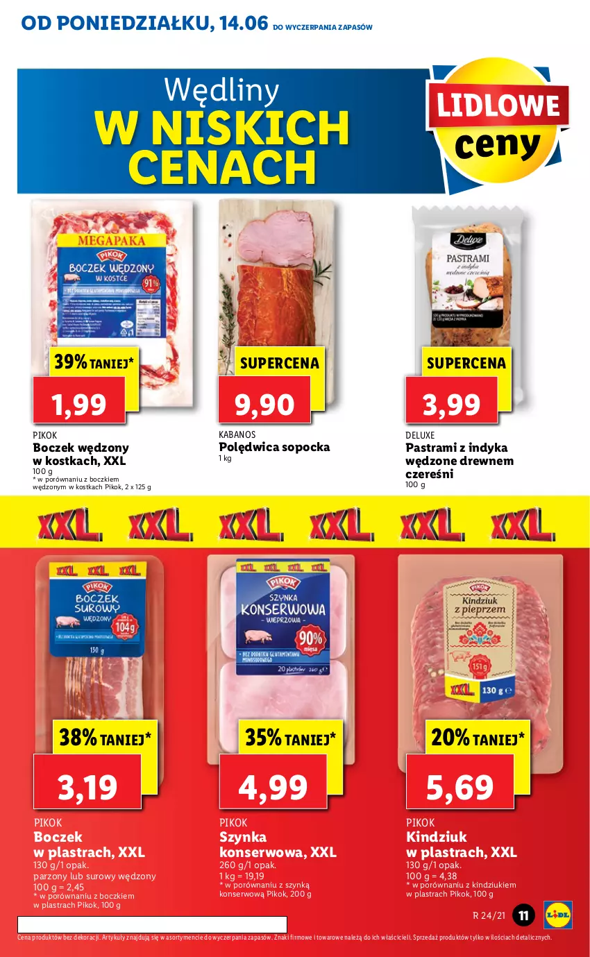 Gazetka promocyjna Lidl - GAZETKA - ważna 14.06 do 16.06.2021 - strona 11 - produkty: Boczek, Kabanos, Kindziuk, PIKOK, Polędwica, Por, Ser, Szynka, Szynka konserwowa