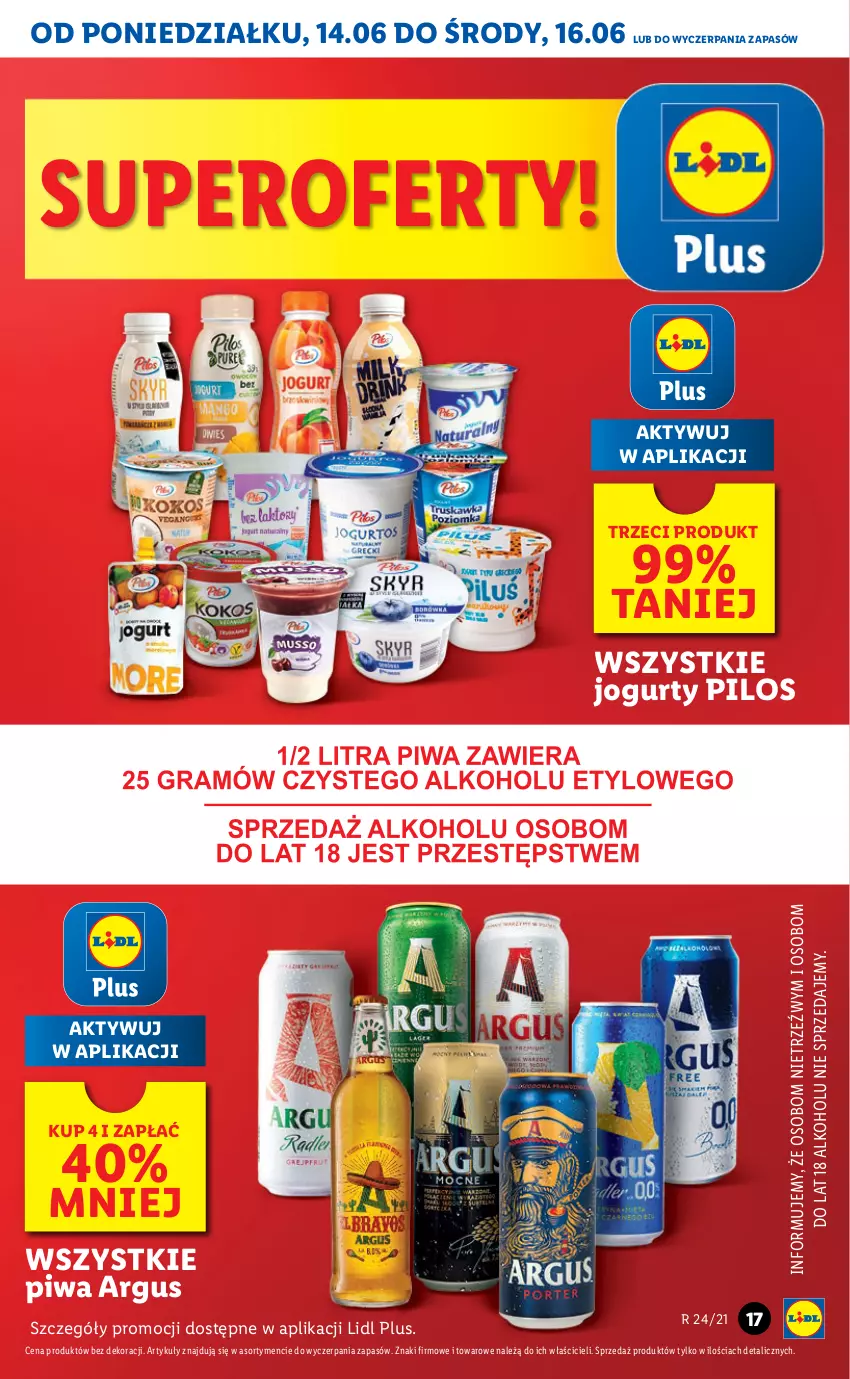 Gazetka promocyjna Lidl - GAZETKA - ważna 14.06 do 16.06.2021 - strona 17 - produkty: Jogurt, Pilos, Piwa