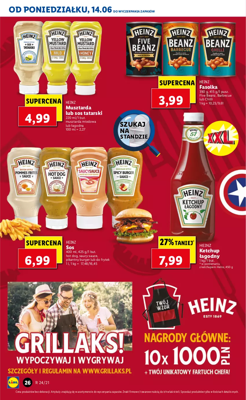 Gazetka promocyjna Lidl - GAZETKA - ważna 14.06 do 16.06.2021 - strona 26 - produkty: Burger, Fa, Heinz, Hot dog, Ketchup, Mus, Musztarda, Por, Sos