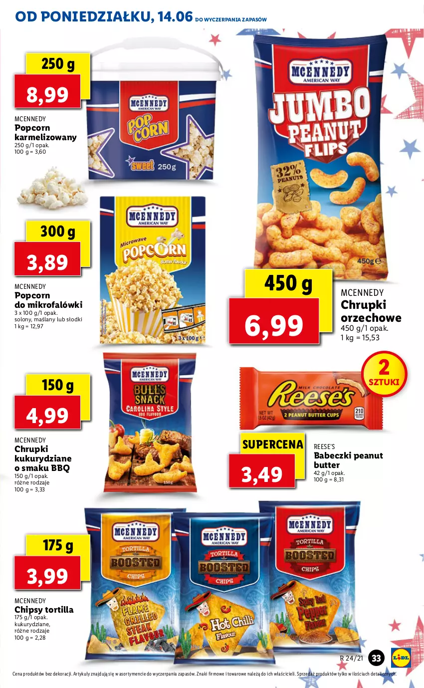 Gazetka promocyjna Lidl - GAZETKA - ważna 14.06 do 16.06.2021 - strona 33 - produkty: Babeczki, Chipsy, Chrupki, Fa, Popcorn, Tortilla