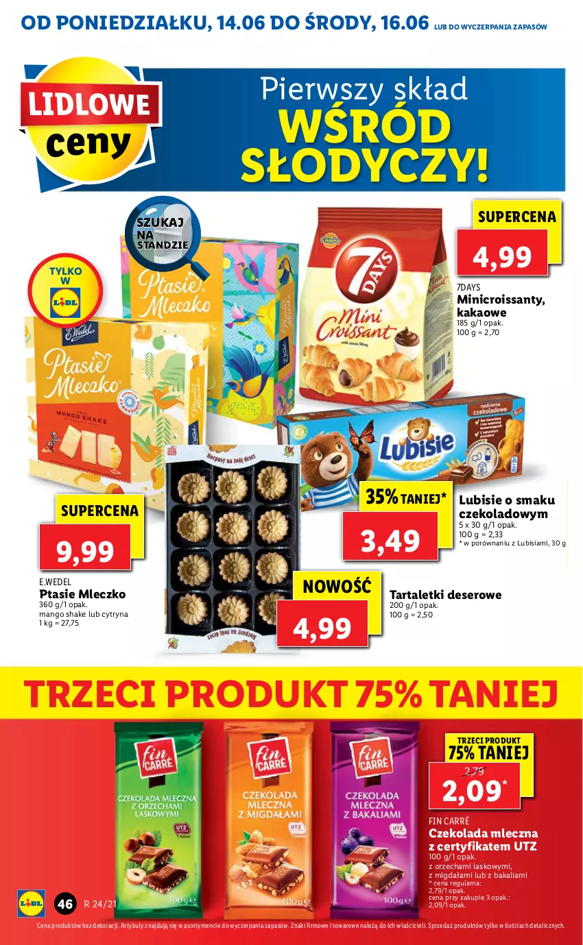 Gazetka promocyjna Lidl - GAZETKA - ważna 14.06 do 16.06.2021 - strona 46 - produkty: Croissant, Czekolada, Czekolada mleczna, Deser, Kakao, Lubisie, Mango, Mleczko, Por, Ptasie mleczko, Ser, Tarta