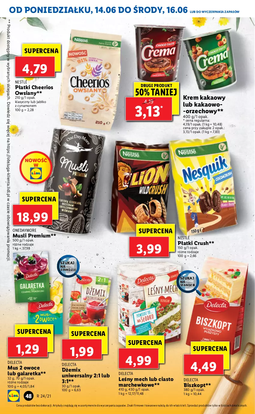 Gazetka promocyjna Lidl - GAZETKA - ważna 14.06 do 16.06.2021 - strona 48 - produkty: Cheerios, Delecta, Dżem, Gala, Galaretka, Kakao, Mus, Nestlé, Owoce