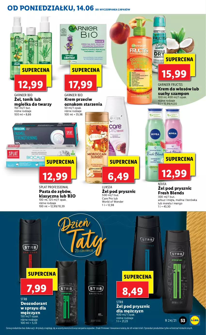 Gazetka promocyjna Lidl - GAZETKA - ważna 14.06 do 16.06.2021 - strona 53 - produkty: Arbuz, Borówka, Fructis, Garnier, Luksja, Mango, Mgiełka do twarzy, Mięta, Morela, Nivea, Pasta do zębów, Str8, Suchy szampon, Szampon, Tonik