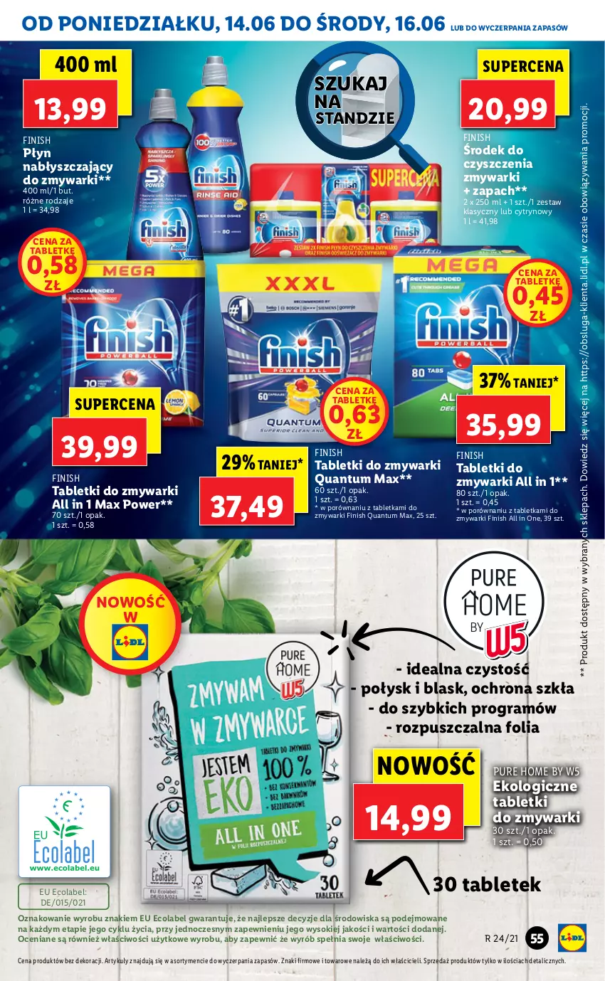 Gazetka promocyjna Lidl - GAZETKA - ważna 14.06 do 16.06.2021 - strona 55 - produkty: Finish, Gra, Płyn nabłyszczający, Por, Pur, Sok, Tablet, Tabletki do zmywarki, Zmywarki