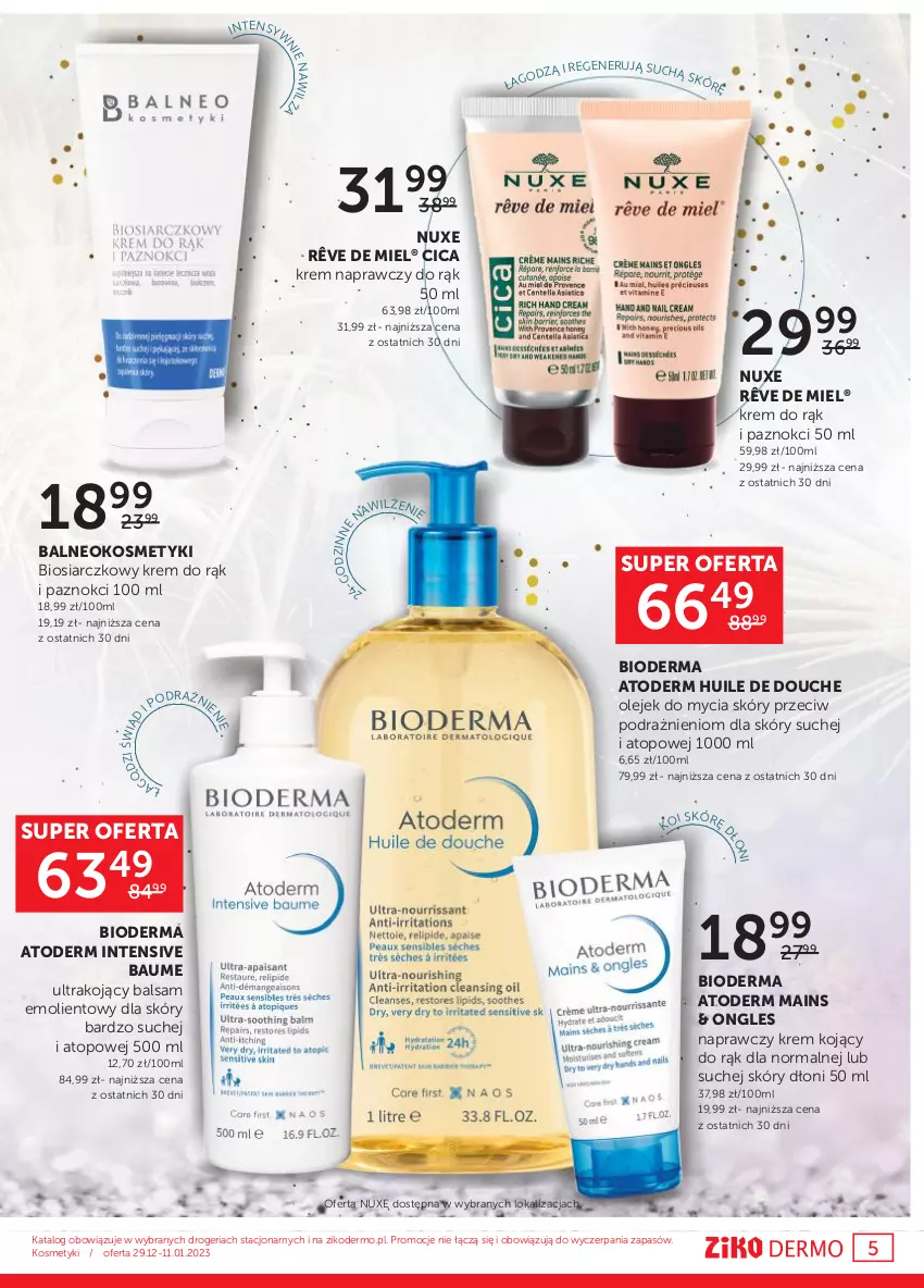 Gazetka promocyjna Ziko - Gazetka Ziko Dermo - ważna 29.12.2022 do 11.01.2023 - strona 5 - produkty: Atoderm, Bioderma, Krem do rąk, Nuxe, Olej, Top