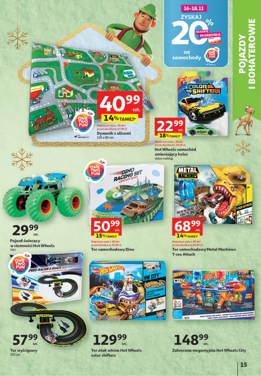 Gazetka promocyjna Auchan - Gazetka Magia Zabawek Hipermarket Auchan - ważna 09.11 do 29.11.2023 - strona 15 - produkty: Dywan, Dywanik, Hot Wheels, Pojazd, Samochód, Tor wyścigowy