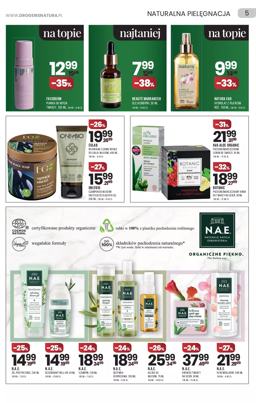 Gazetka promocyjna Drogerie Natura - Gazetka Drogerie Natura - ważna 25.03 do 07.04.2021 - strona 5 - produkty: Dezodorant, Fa, Hydrolat, Krem do twarzy, Mars, Mydło, Odżywka, Olej, Pianka do mycia twarzy, Płyn micelarny, Rum, Ser, Serum, Serum do twarzy, Szampon, Top