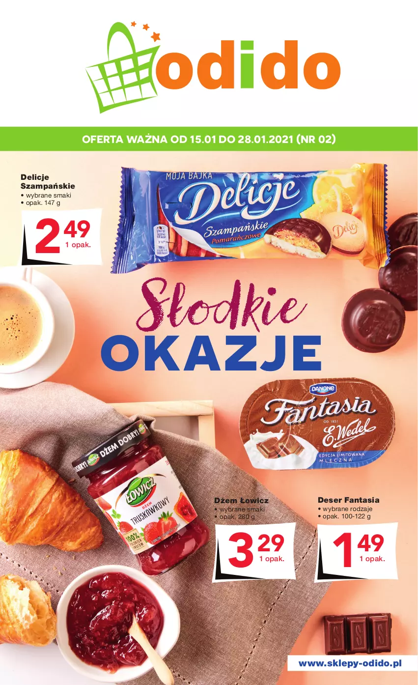 Gazetka promocyjna Odido - Słodkie OKAZJE - ważna 15.01 do 28.01.2021 - strona 1 - produkty: Delicje, Deser, Dżem, Fa, Fanta, Ser