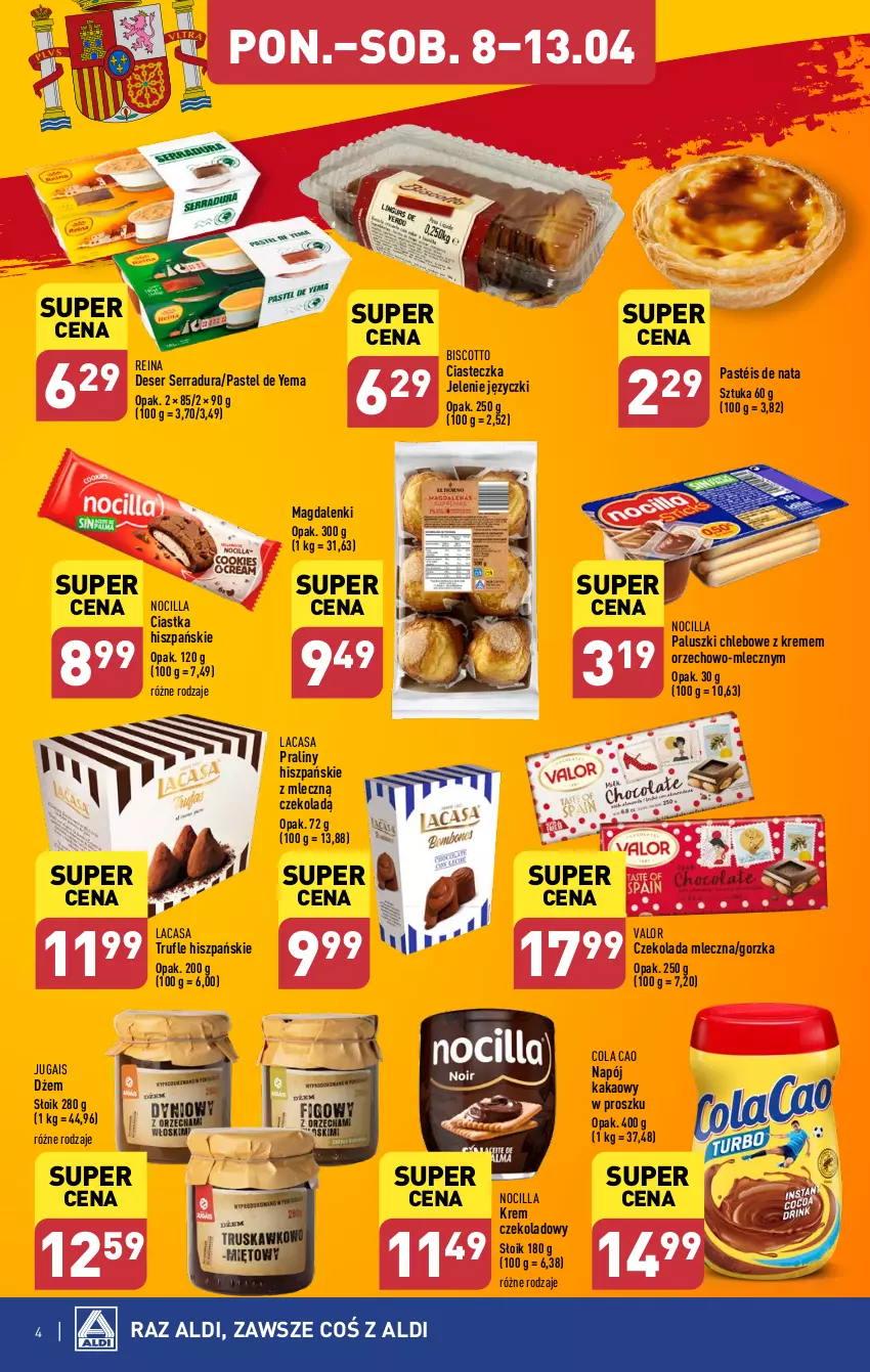 Gazetka promocyjna Aldi - Poznaj smaki Hiszpanii i Portugalii - ważna 08.04 do 13.04.2024 - strona 4 - produkty: Chleb, Ciastka, Czekolada, Czekolada mleczna, Deser, Dżem, Kakao, Napój, Praliny, Ser